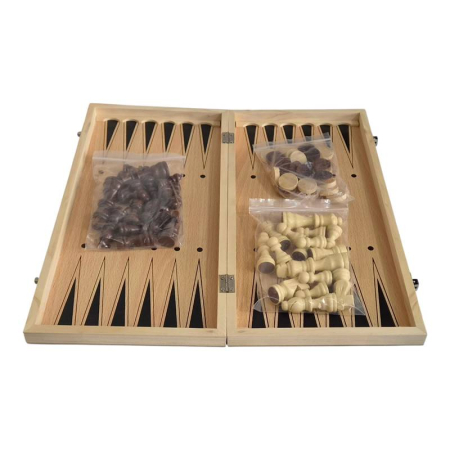 3-in-1 Wooden Board Game Set, Chess, Checkers and Backgammon, 39 cm, Folding Board [6]