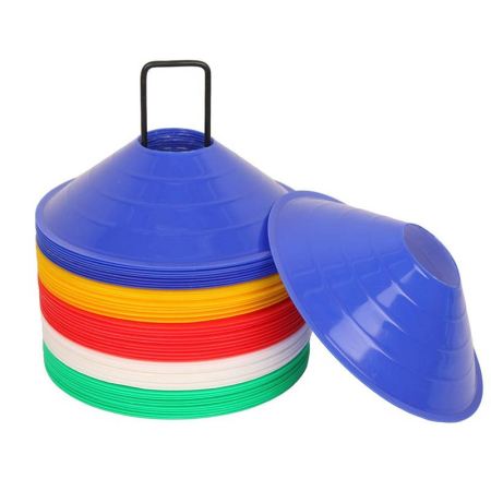 Set of 50 Training Marker Cones / Discs Sportech, Flexible PVC, Ø19 cm, Height 5 cm, with Carry Holder [4]