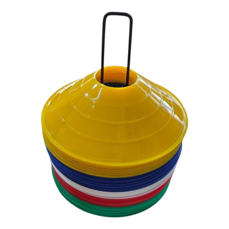 Set of 50 Training Marker Cones / Discs Sportech, Flexible PVC, Ø19 cm, Height 5 cm, with Carry Holder [3]