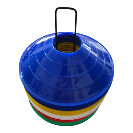 Set of 50 Training Marker Cones / Discs Sportech, Flexible PVC, Ø19 cm, Height 5 cm, with Carry Holder [1]