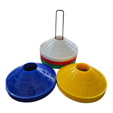 Set of 50 Training Marker Cones / Discs Sportech, Flexible PVC, Ø19 cm, Height 5 cm, with Carry Holder [2]