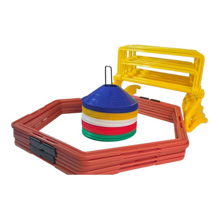 Accessories for Players and Coaches – Train Smart, Play Organized! - Master Sport Agility Training Set TIP2, Hexagonal Ladder, 50 Cones, 6 Adjustable Hurdles