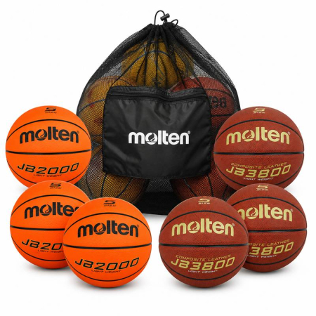 Basketball Training & Development Ball Sets - Molten Junior Basketball Training Set, 8 Balls (4× JB3800-L + 4× JB2000-L), Size 5, Lightweight + SBP Ball Bag
