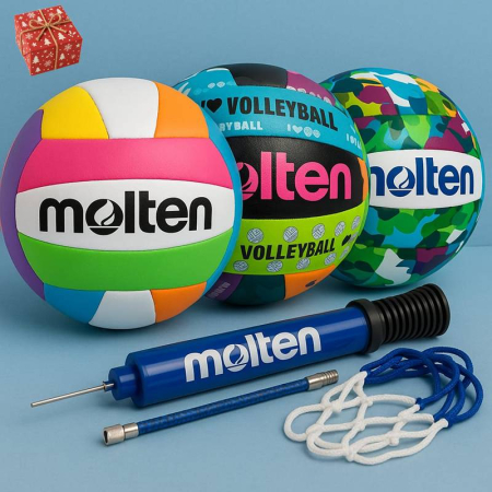 Volei - Plaja - Set cadou minge volei Molten MS500 – 3 modele la alegere, pompa, plasa + Ambalaj Cadou