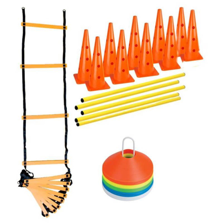 Cărucioare, Suporturi și Coșuri pentru Mingi Handbal - Set complet agilitate Master Sport – gardulețe reglabile + scăriță 6 m + markere 50 buc