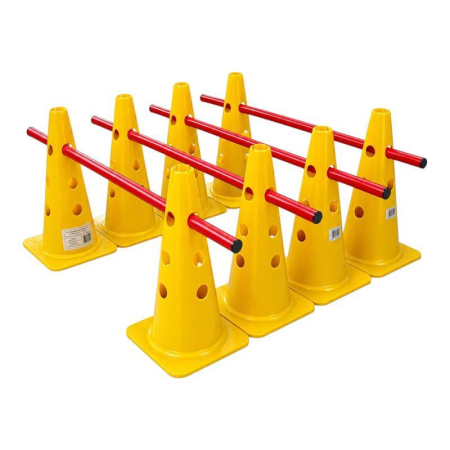 Set pentru antrenament: 10 cercuri gimnastica,  set 5 obstacole, 50 copete / jaloane, 8 conuri + 4 baghete, 1 scarita [1]