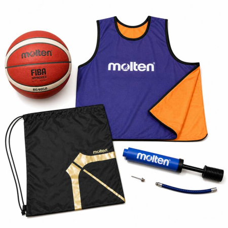 Set premium baschet juniori minge Molten B5G4050 marimea 5 aprobata FIBA, maieu vesta reversibil, rucsac si pompa [1]