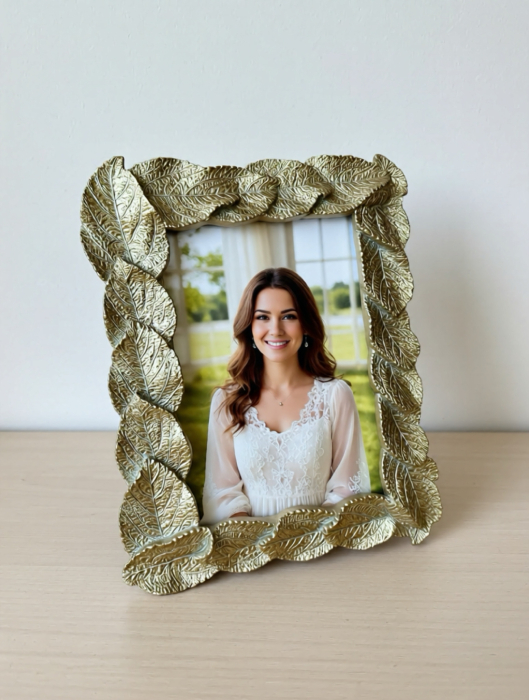 Ramă foto decorativă aurie cu model de frunze [4]