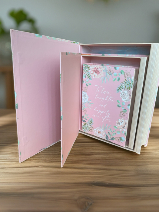 Set 3 Cutii Cadou Tip Carte-Design Floral, Roz Pastel-Cutie Mare, Medie și Mică [2]