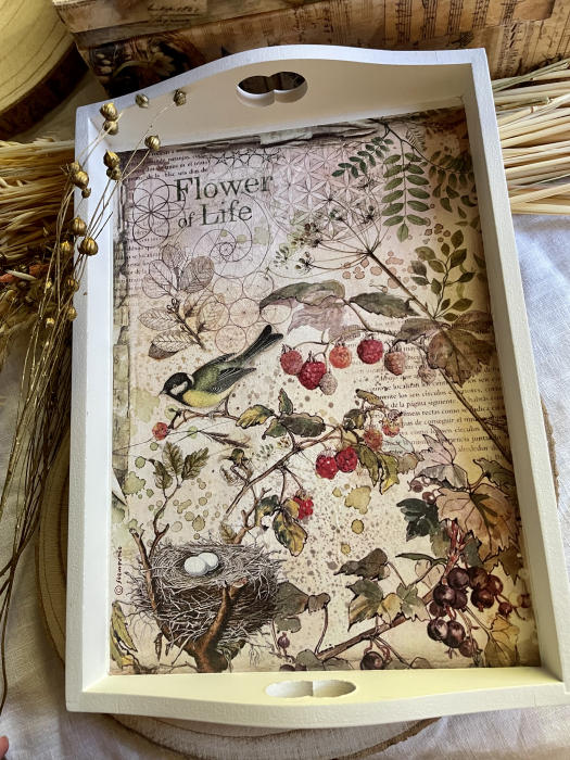 Tavă albă din lemn Life [2]