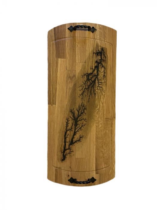 Tavă pentru servire din lemn, cu mânere din fier forjat [1]