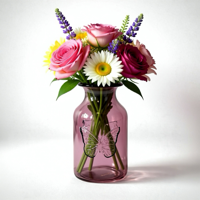 Vază decorativă din sticlă roz-vedere frontală [4]