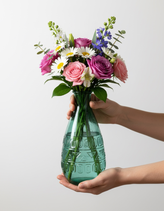 Vază decorativă din sticlă verde -vedere frontală [4]