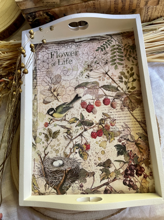 Tavă albă din lemn Life [1]