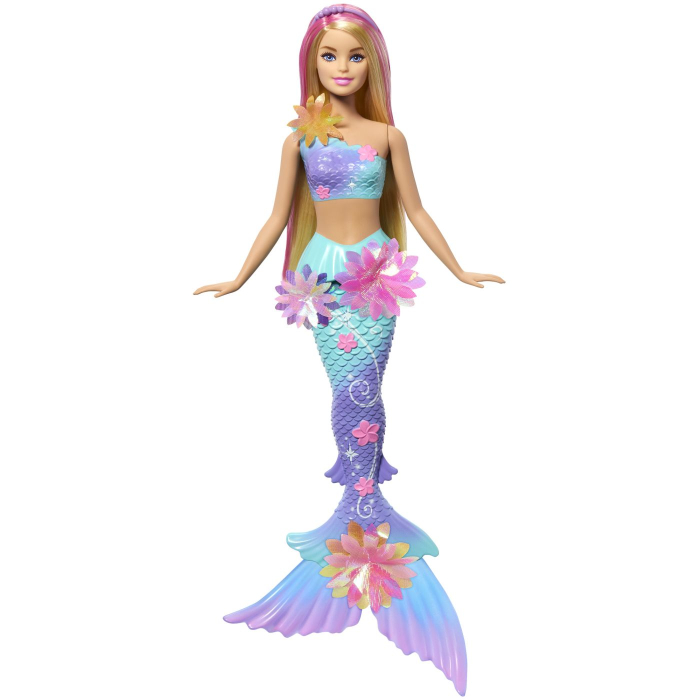BARBIE PAPUSA SIRENA FLOARE MAGICA CU PAR BLOND SI COADA ALBASTRA [2]