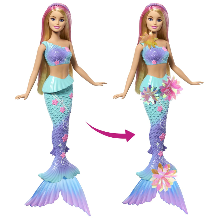 BARBIE PAPUSA SIRENA FLOARE MAGICA CU PAR BLOND SI COADA ALBASTRA [4]