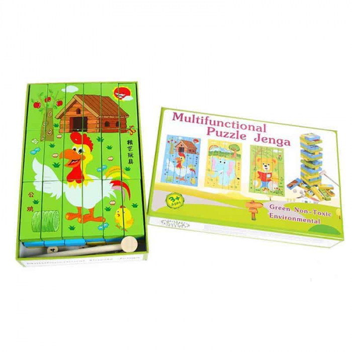 Cuburi lemn 3 in 1. Jenga, Domino, Puzzle [3]