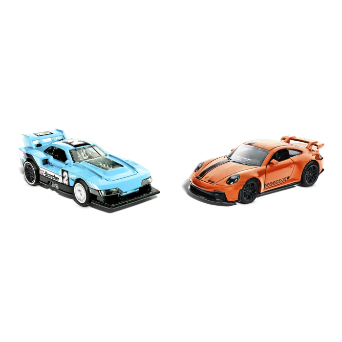 HOT WHEELS SET 2 MASINUTE METALICE PULL BACK GT-SCORCHER SI PORSCHE 911 GT3 1:43 [4]