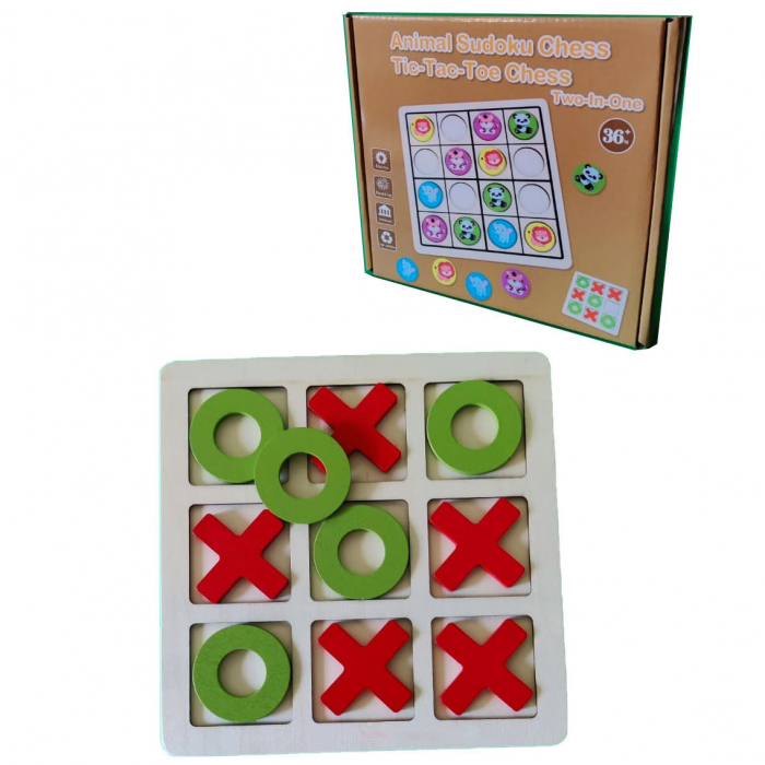 Joc X si 0 din lemn si Sudoku Animale 2 in 1 [2]