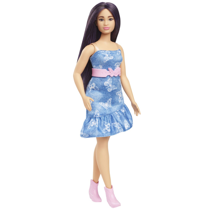PAPUSA BARBIE FASHIONISTA CU PARUL MOV SI ROCHITA CU FLUTURASI [4]