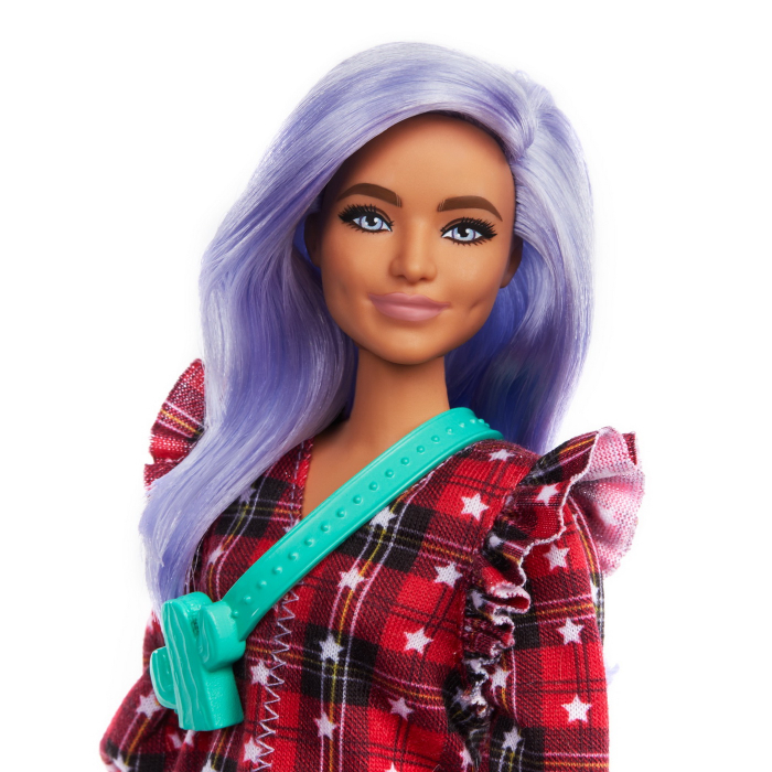 PAPUSA BARBIE FASHIONISTA CU PARUL MOV SI ROCHITA CU STELUTE [8]