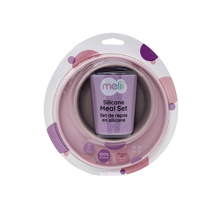 SET 3 RECIPIENTE SILICON HRANA BEBE, MELII, PURPLE&PINK&GREY [1]