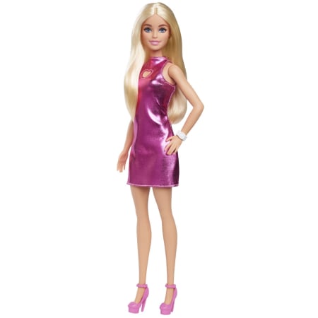 BARBIE FASHIONISTAS PAPUSA BARBIE BLONDA CU ROCHIE ROZ METALIZAT [2]