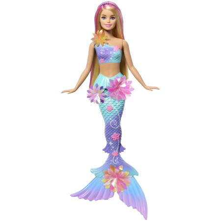 BARBIE PAPUSA SIRENA FLOARE MAGICA CU PAR BLOND SI COADA ALBASTRA [1]