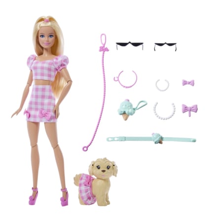 BARBIE TWINNING LOOKS SET PAPUSA BARBIE BLONDA SI CATEL CU ACCESORII [1]