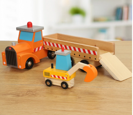 Jucării de rol - Camion de lemn cu 2 vehicule