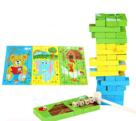 Cuburi lemn 3 in 1. Jenga, Domino, Puzzle [0]