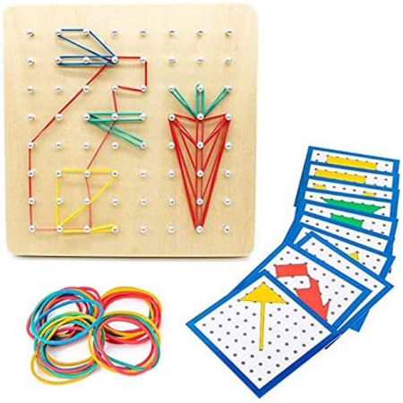 Jucării copii 5-6 ani - Geoboard Montessori cu elastice