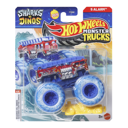 Mașinuțe, Motociclete, Elicoptere, Avioane - HOT WHEELS MONSTER TRUCK SHARKS VS DINOS MASINUTA 5 ALARM SCARA 1 LA 64