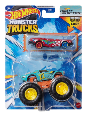 Mașinuțe, Motociclete, Elicoptere, Avioane - HOT WHEELS MONSTER TRUCK SI MASINUTA METALICA NIGHT SHIFTER