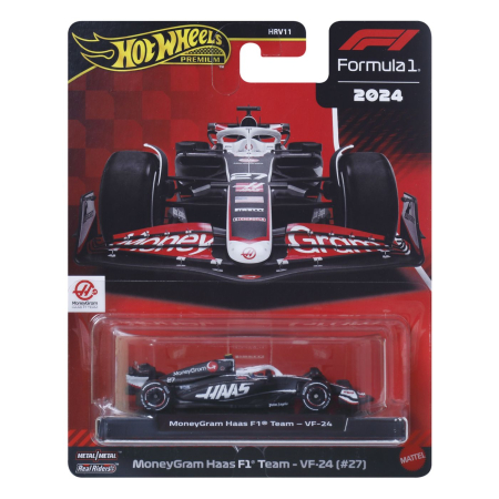Masinute, Motociclete, Elicoptere, Avioane - HOT WHEELS PREMIUM REAL RIDERS FORMULA 1 2024 MASINUTA METALICA MONEYGRAM HAAS F1 TEAM VF 24 NUMARUL 27 SCARA 1 LA 64