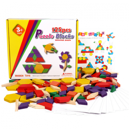 Jucării copii 2-3 ani - Joc Tangram din lemn 125 PIESE
