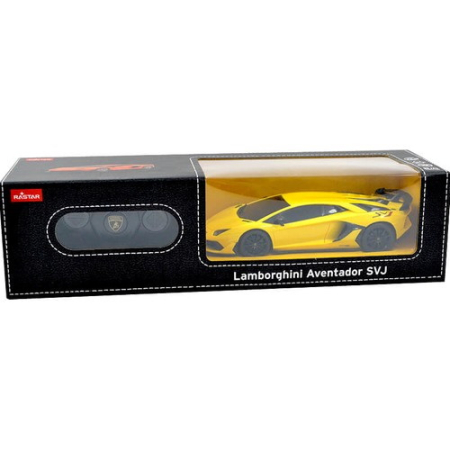 Mașinuțe cu telecomandă - MASINA CU TELECOMANDA LAMBORGHINI AVENTADOR SVJ GALBEN CU SCARA 1 LA 24