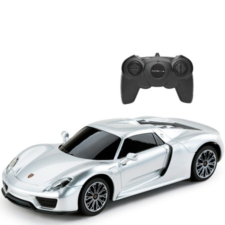 Mașinuțe cu telecomandă - MASINA CU TELECOMANDA PORSCHE 918 SPYDER ARGINTIU CU SCARA 1 LA 24