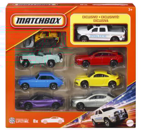 Mașinuțe, Motociclete, Elicoptere, Avioane - MATCHBOX SET 8 MASINUTE METALICE EXCLUSIV CAMIONETA POLITIEI SCARA 1 LA 64