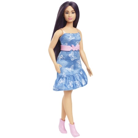 PAPUSA BARBIE FASHIONISTA CU PARUL MOV SI ROCHITA CU FLUTURASI [3]