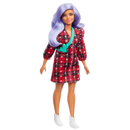 PAPUSA BARBIE FASHIONISTA CU PARUL MOV SI ROCHITA CU STELUTE [6]