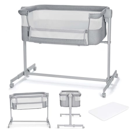 Cameră Bebe - PATUT CO-SLEEPER KINDERKRAFT NESTE UP, FULL LIGHT GREY