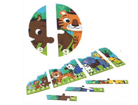 Puzzle cu bete de lemn si litere Animale salbatice [1]