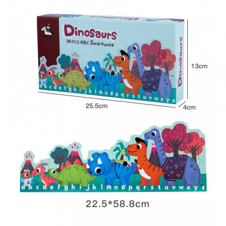 Puzzle cu bete de lemn si litere Dino