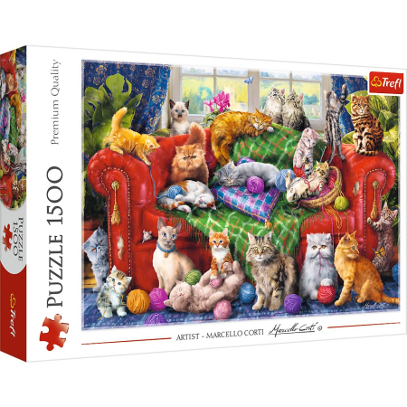 Puzzle - PUZZLE TREFL 1500 PISICUTELE PE CANAPEA