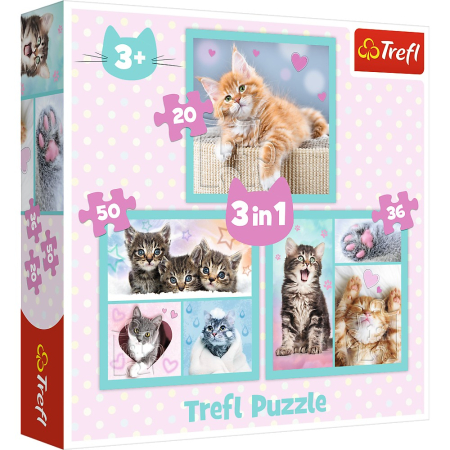 Puzzle - PUZZLE TREFL 3IN1 PISICUTELE DRAGALASE