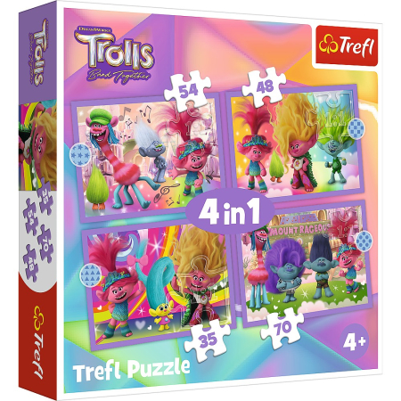 Puzzle - PUZZLES 4IN1 TROLII AVENTURILE TROLILOR COLORATI