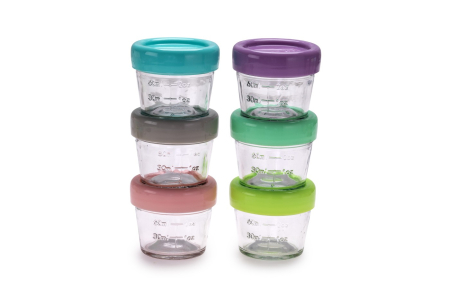 Accesorii hrănire bebe - SET 6 RECIPIENTE STICLA PENTRU HRANA BEBE, MELII, 118 ML