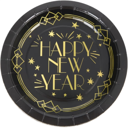 Articole pentru Petrecere  & Decoratiuni Party - Set 15 farfurii carton 18 cm New Year's Day Happy New Year – farfurii petrecere Revelion, de unică folosință
