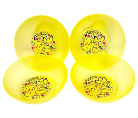 Articole pentru Petrecere  & Decoratiuni Party - Set 4 boluri plastic galbene reutilizabile Pokemon pentru copii – boluri rezistente, colorate, ușor de curățat